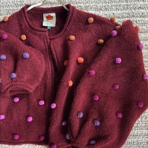 FARM Rio Burgundy Sweater with Colorful Pom Poms
